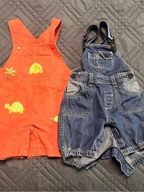 Kids Overalls/Shortalls - Orange Turtle & Denim Bundle - 6/9 months
